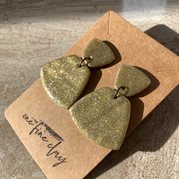 Jewelry - Gold Glitter Clay & Resin Fan Earrings